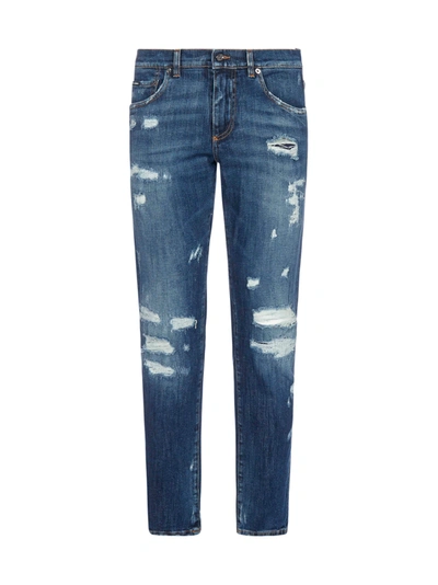 Shop Dolce & Gabbana Dg Back-logo Slim-fit Jeans In Variante Abbinata