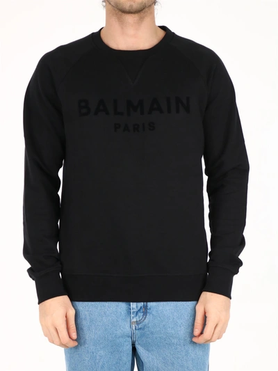 Shop Balmain Velvet Logo Sweatshirt Black