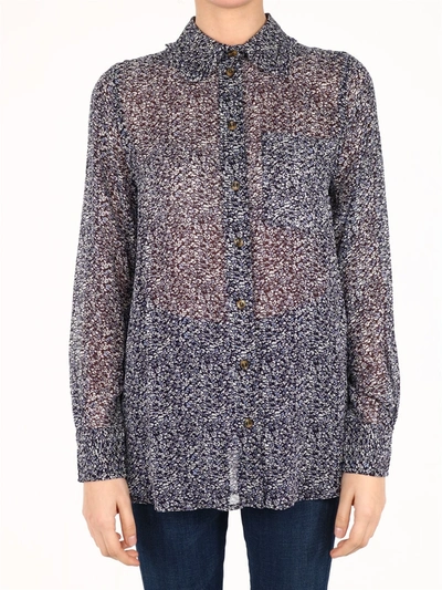 Shop Ganni Floral Georgette Shirt In Blue