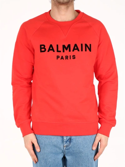 Shop Balmain Velvet Logo Sweatshirt Red