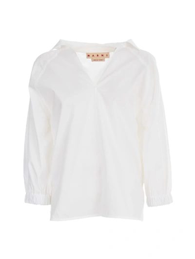 Shop Marni V Neck 3/4s Shirt W/curl On Sleeves In Lily White