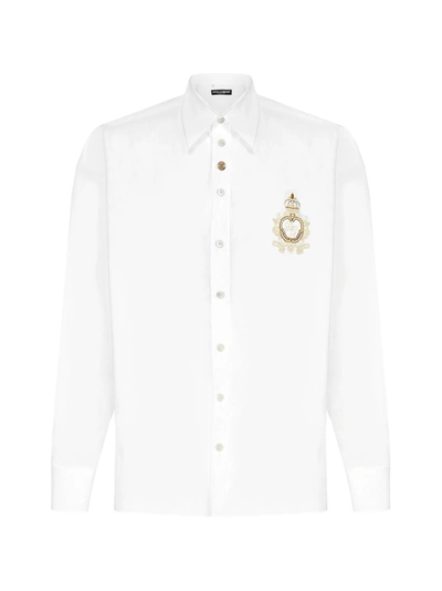 Shop Dolce & Gabbana Logo-embroidery Oversized Cotton Shirt In Bianco Ottico