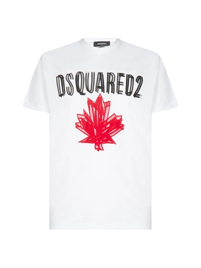 Shop Dsquared2 Leaf Logo Cotton T-shirt In White