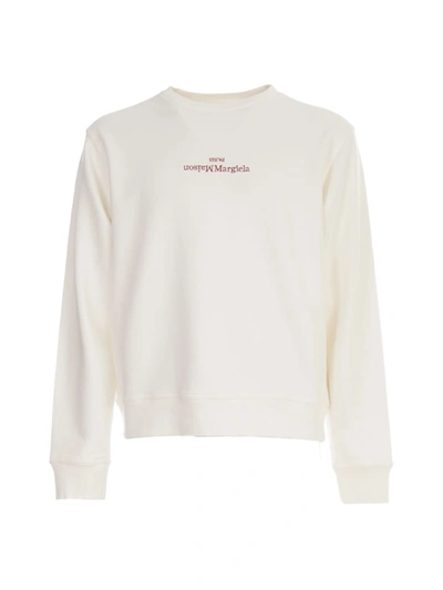 Shop Maison Margiela Compact Round Neck Sweatshirt In Off White