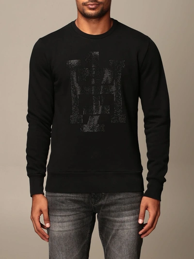 Shop Hydrogen Cotton Sweatshirt With Micro Studs Logo In Black
