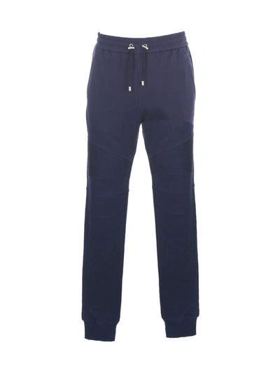 Shop Balmain Printed Ribbed Sweatpants In Ut Bleu Profond