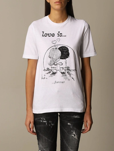 Shop Dsquared2 T-shirt With Love Is Logo In White