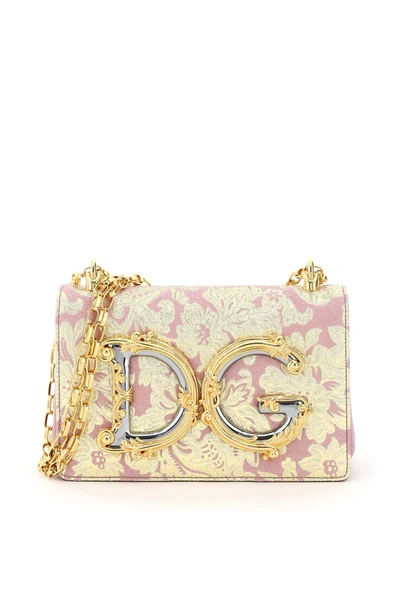 Shop Dolce & Gabbana Brocade Lame Dg Girls Shoulder Bag In Rosa (pink)