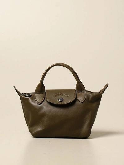Shop Longchamp Mini Bag Le Pliage Cuir Bag In Mini Leather With Logo In Mud