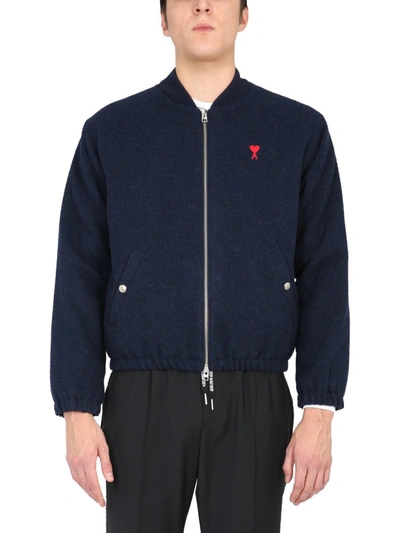 Shop Ami Alexandre Mattiussi Bomber With Heart Patch In Blue