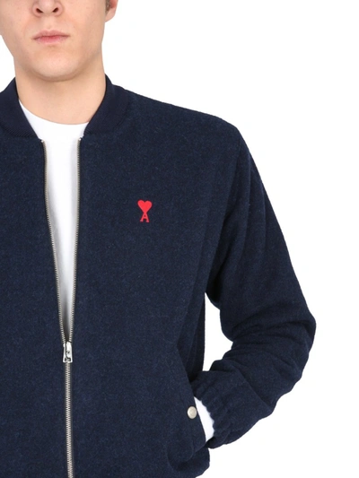 Shop Ami Alexandre Mattiussi Bomber With Heart Patch In Blue