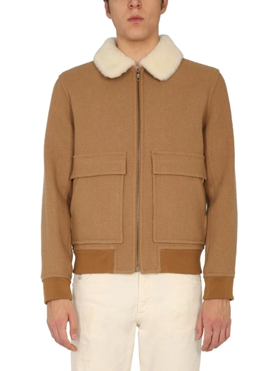 Shop A.p.c. Shearling Collar Bomber In Beige