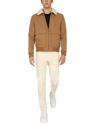 Shop A.p.c. Shearling Collar Bomber In Beige
