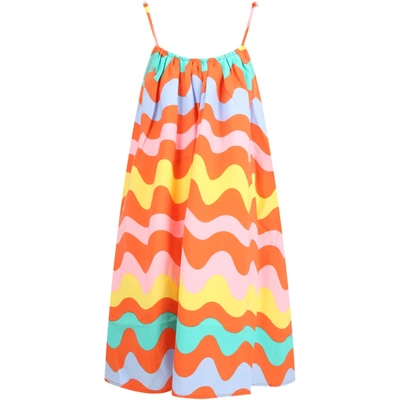 Shop Stella Mccartney Orange Dress For Girl With Waves In Multicolor