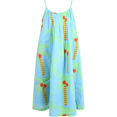 Shop Stella Mccartney Light Blue Dress For Girl With Palm Trees