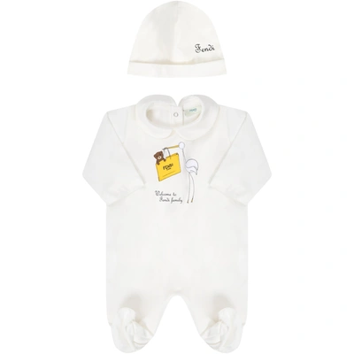 Shop Fendi White Set For Babykids With Logo