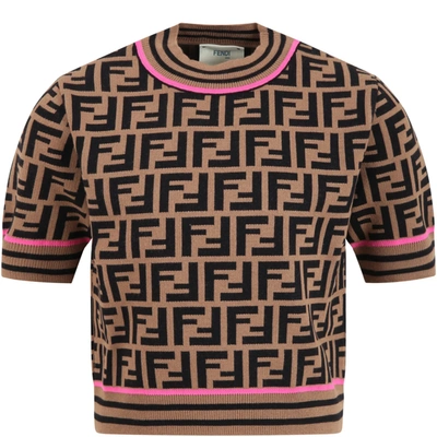 Shop Fendi Brown Sweater For Girl With Double Ff