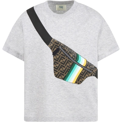 Shop Fendi Gray T-shirt For Boy With Logo In Grey