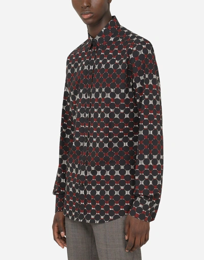 Shop Dolce & Gabbana Printed Cotton Gold-fit Shirt In Multicolor