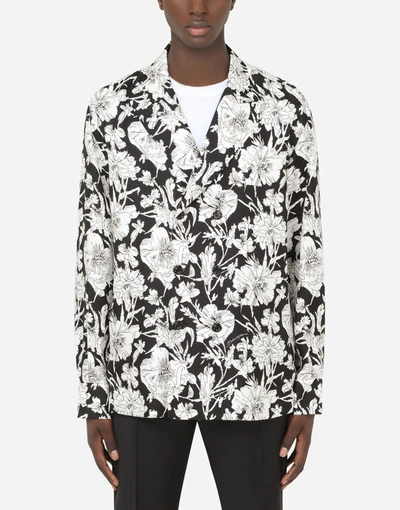 Shop Dolce & Gabbana Floral-print Silk Pajama Shirt In Floral Print