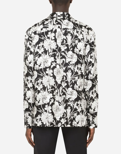 Shop Dolce & Gabbana Floral-print Silk Pajama Shirt In Floral Print