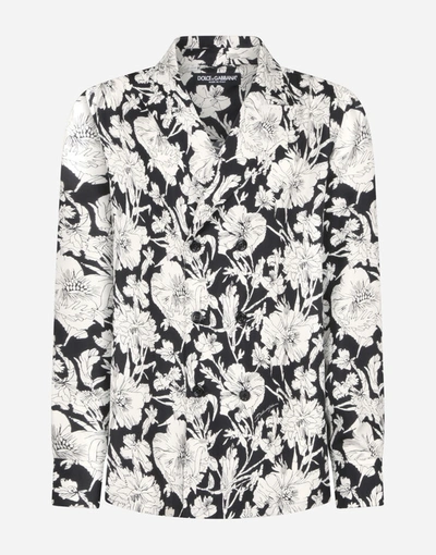 Shop Dolce & Gabbana Floral-print Silk Pajama Shirt In Floral Print