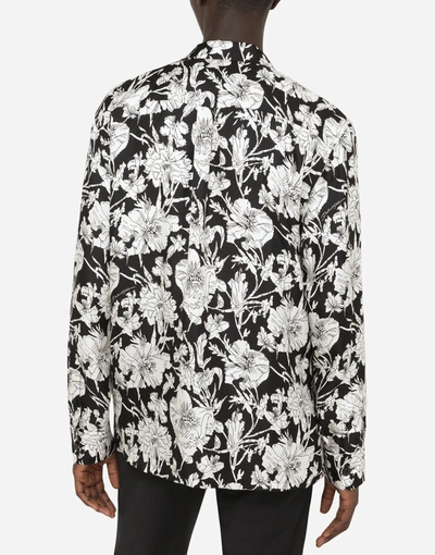 Shop Dolce & Gabbana Floral-print Silk Pajama Shirt In Floral Print