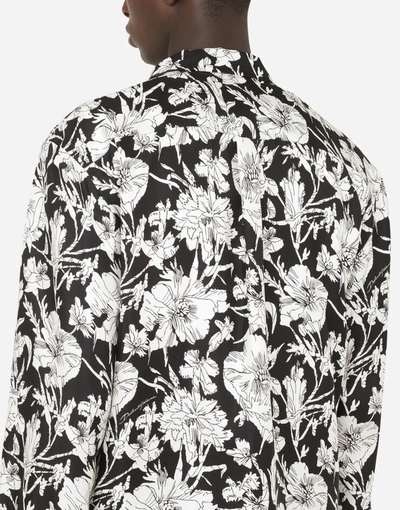 Shop Dolce & Gabbana Floral-print Silk Pajama Shirt In Floral Print