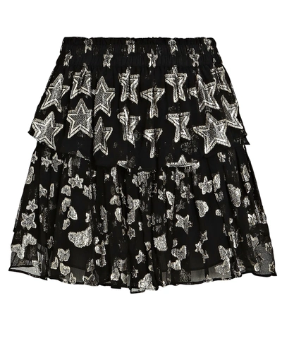 Shop Loveshackfancy Star Chiffon Ruffle Mini Skirt In Black