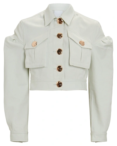 Shop Acler Dunbar Cropped Puff Sleeve Jacket In Light Green
