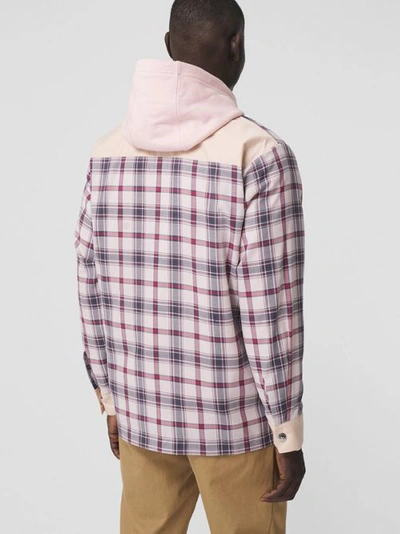 Shop Burberry Varsity Graphic Check Technical Cotton Overshirt In Frosted Pink