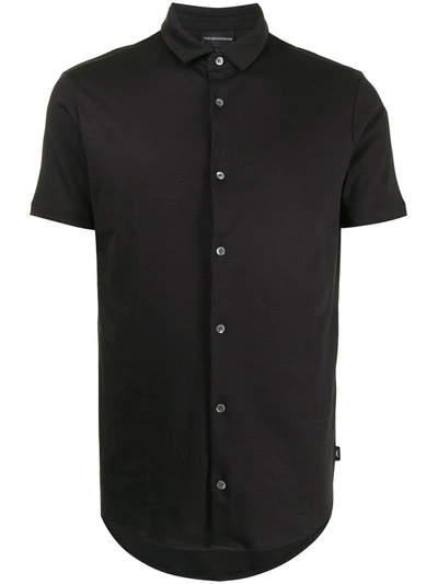 Shop Emporio Armani Shortsleeved Cotton Shirt In Black
