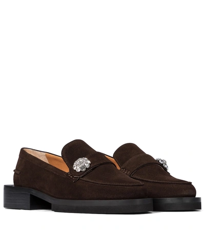 Shop Ganni Jewel Suede Loafers In Brown