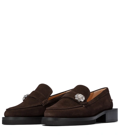 Shop Ganni Jewel Suede Loafers In Brown