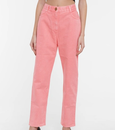 Shop Balmain High-rise Straight Jeans In Pink