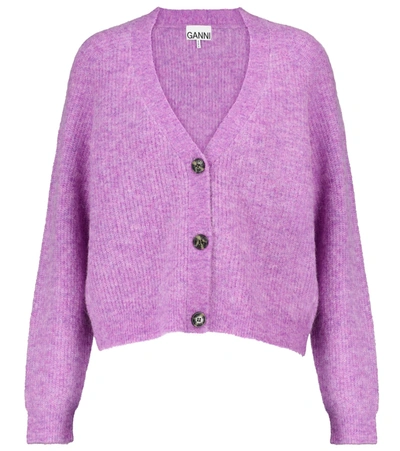 Shop Ganni Alpaca Hair And Wool-blend Cardigan In Purple