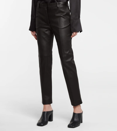Joseph Mid-rise Leather Slim-fit Trousers In Black