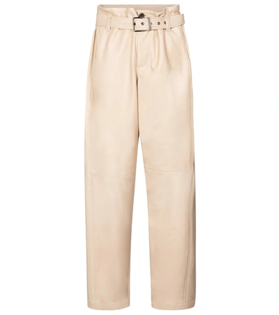 Shop Brunello Cucinelli High-rise Belted Leather Pants In Beige