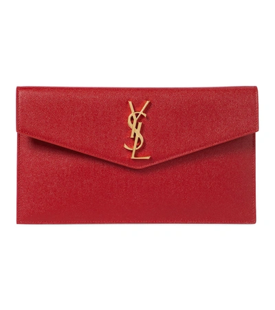 Shop Saint Laurent Uptown Leather Clutch In Red