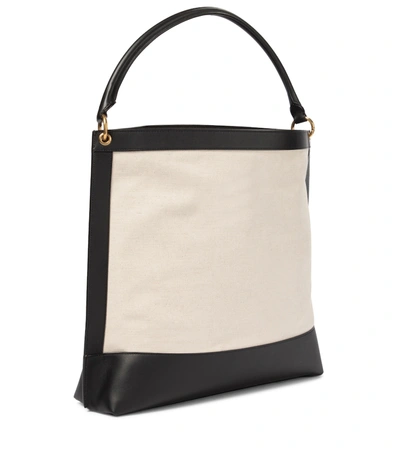 Shop Saint Laurent Tag Leather-trimmed Canvas Tote In White