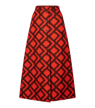 Shop Gucci High-rise Wool Midi Skirt In Orange