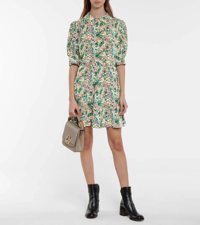 Shop See By Chloé Floral Silk Shirt Minidress In Multicoloured