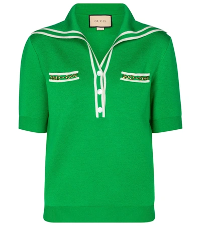 Shop Gucci Wool Polo Shirt In Green