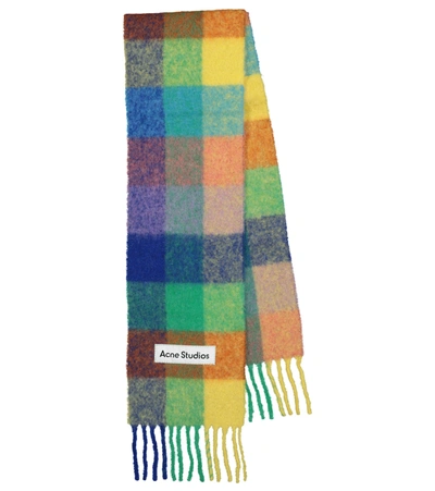 Shop Acne Studios Checked Alpaca Wool-blend Scarf In Blue/orange/green