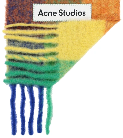 Shop Acne Studios Checked Alpaca Wool-blend Scarf In Blue/orange/green