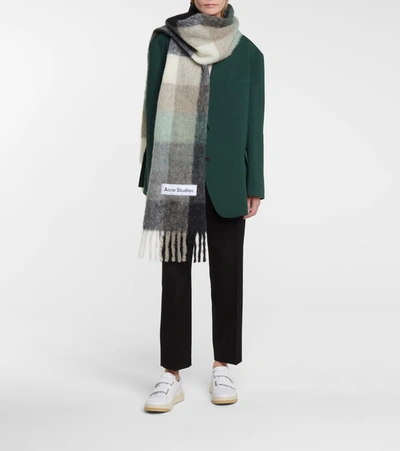 Shop Acne Studios Checked Alpaca Wool-blend Scarf In Black