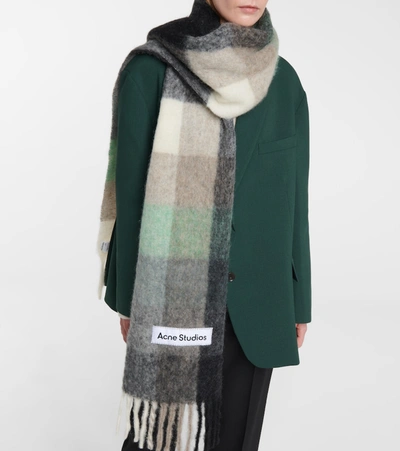 Acne Studios Womens Green Grey Black Vally Checked Wool-blend Scarf In Black