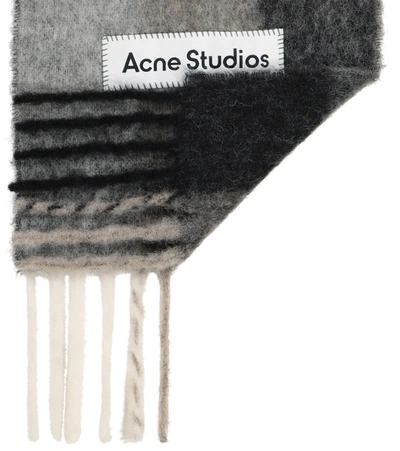 Acne Studios Womens Green Grey Black Vally Checked Wool-blend Scarf In Black