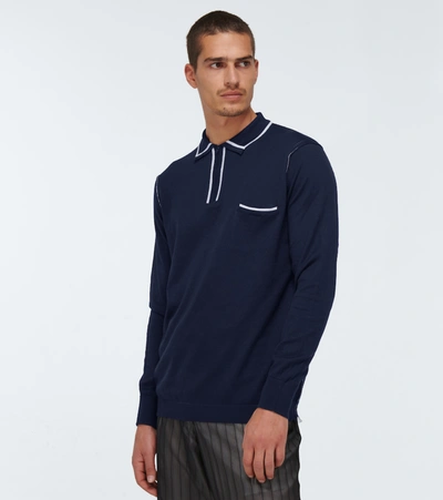 Shop Maison Margiela Long-sleeved Cotton Polo Shirt In Blue