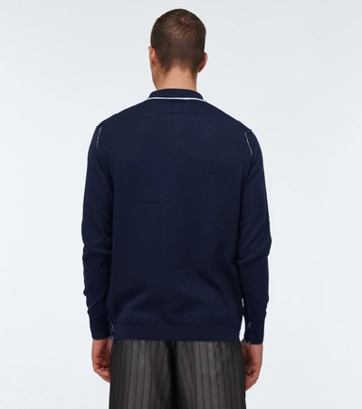 Shop Maison Margiela Long-sleeved Cotton Polo Shirt In Blue